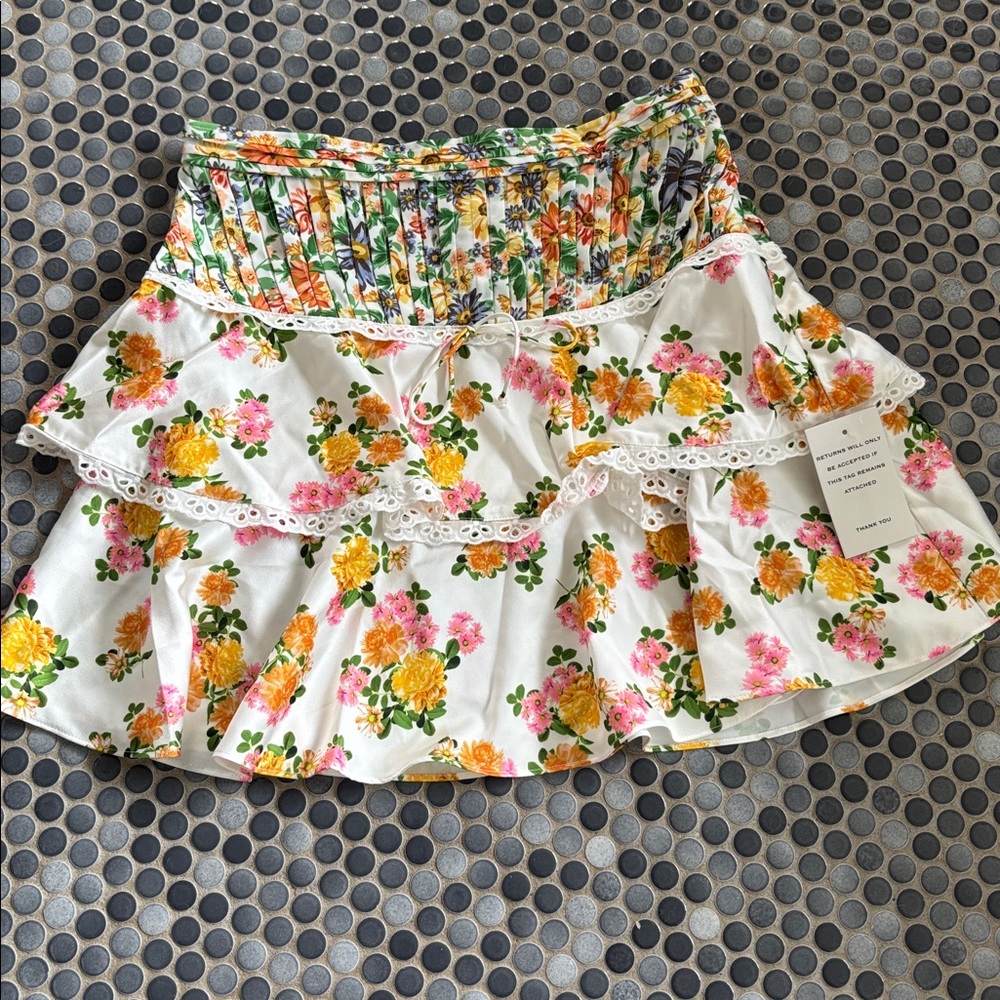 For Love And Lemons Floral Skirt with Lace Detail